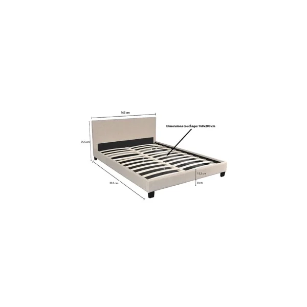 Marque Generique Lit DUBLIN 160×200 + 1 Sommier / Beige offre spéciale 5
