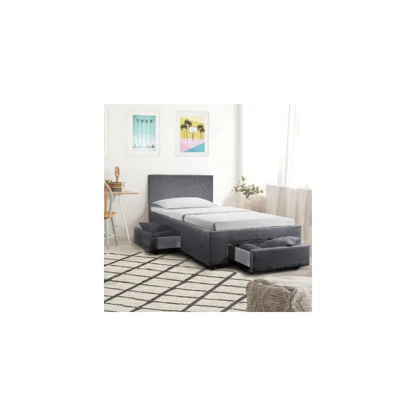 france en ligne Marque Generique Lit LUGANO 90×190 + 1 Sommier + 2 Tiroirs / Gris Foncé 1