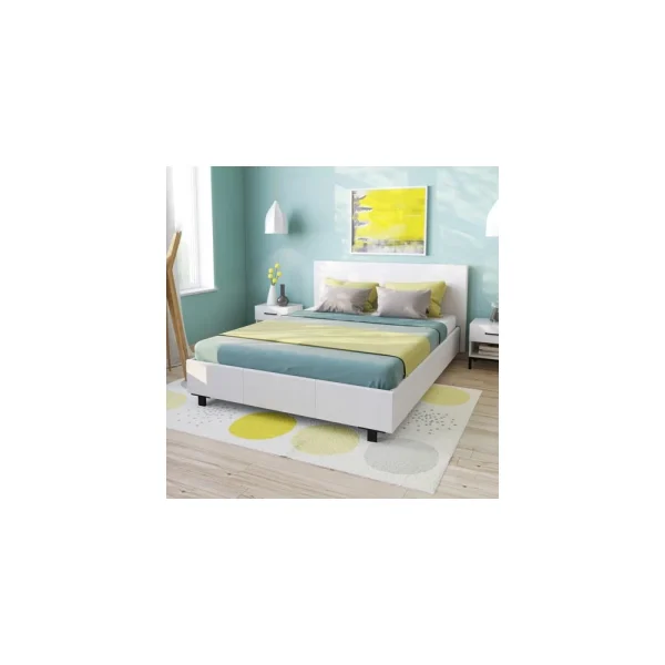 Marque Generique Lit ATLANTA 140×190 + 1 Sommier / Blanc Retour Facile et Gratuit 1
