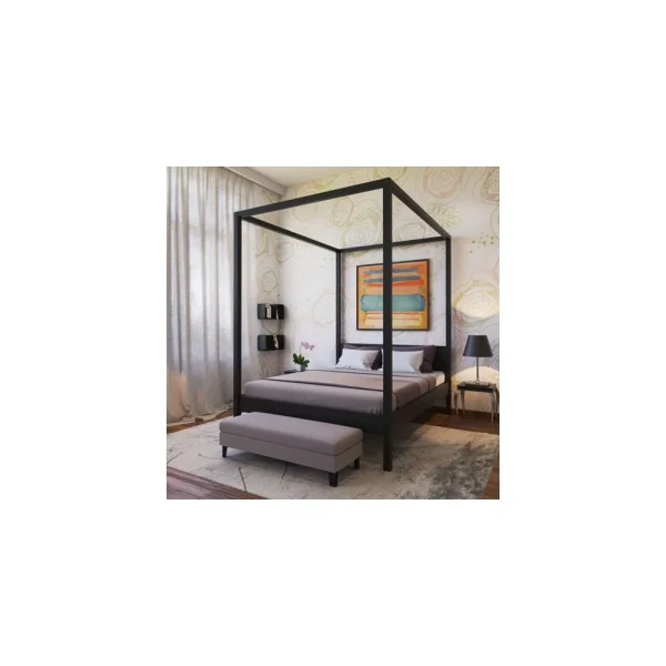 Marque Generique Lit Double à Baldaquin ROMANCE 160×200 / Noir à prix d'occasion 1