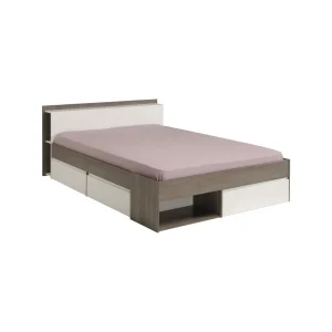 meilleure qualité BUT Lit 140×190/200 Cm Avec Rangements PUZZLE Imitation Noyer Et Blanc 10
