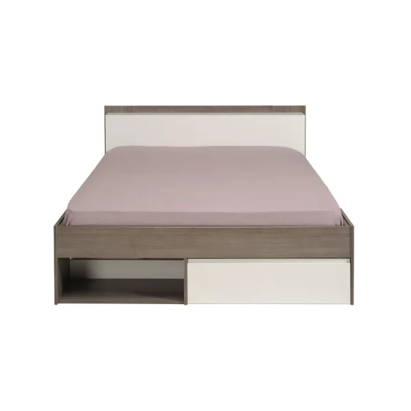 meilleure qualité BUT Lit 140×190/200 Cm Avec Rangements PUZZLE Imitation Noyer Et Blanc 5