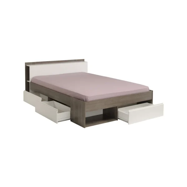 meilleure qualité BUT Lit 140×190/200 Cm Avec Rangements PUZZLE Imitation Noyer Et Blanc 6