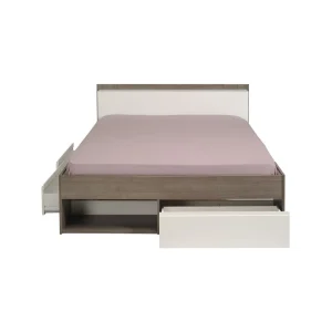 meilleure qualité BUT Lit 140×190/200 Cm Avec Rangements PUZZLE Imitation Noyer Et Blanc 18