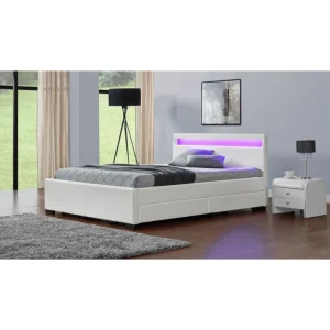 dernières CONCEPT USINE Lit Enfield Blanc – Tête De Lit LED Et Rangement 4 Tiroirs 15