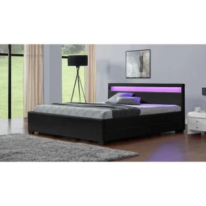 CONCEPT USINE Lit Enfield 160x190cm – Noir – Tête De Lit LED Et Rangements 4 Tiroir… shopping pas cher 15