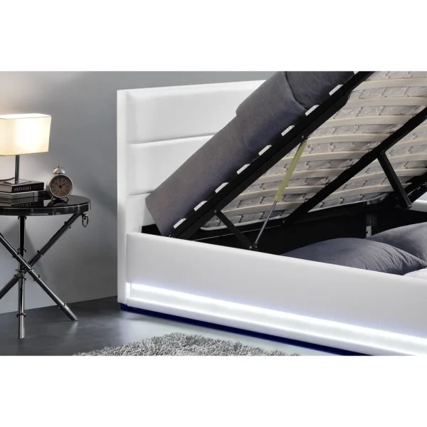 achat pas cher CONCEPT USINE Lit Design New York 140x190cm – Structure De Lit En Simili Blanc Avec … 4