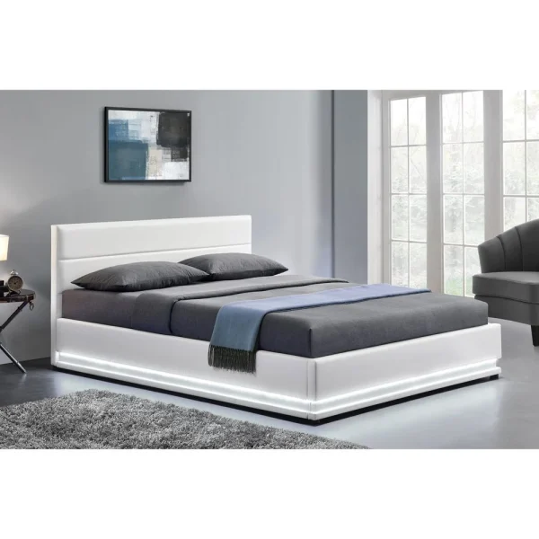 achat pas cher CONCEPT USINE Lit Design New York 140x190cm – Structure De Lit En Simili Blanc Avec … 1