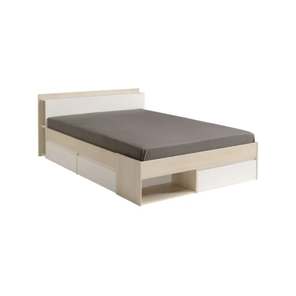 BUT Lit 140×190/200 Cm Avec Rangements PUZZLE Imitation Acacia Et Blanc prix le plus bas 3