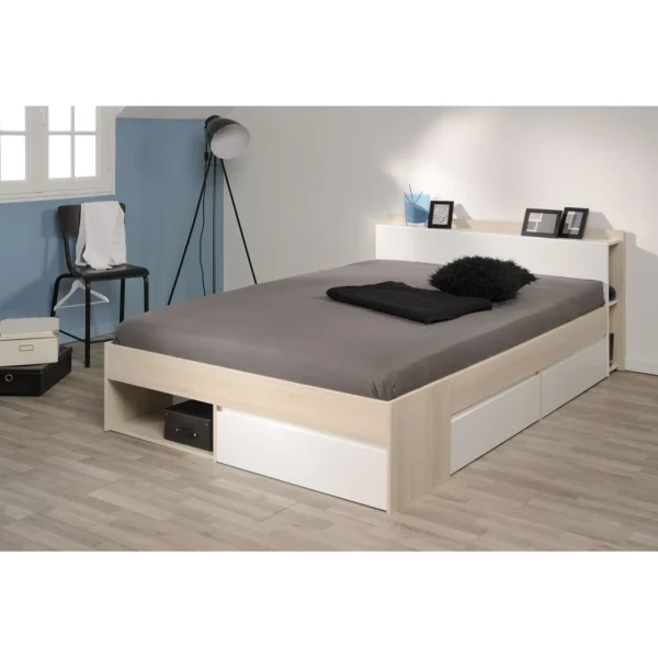 BUT Lit 140×190/200 Cm Avec Rangements PUZZLE Imitation Acacia Et Blanc prix le plus bas 4