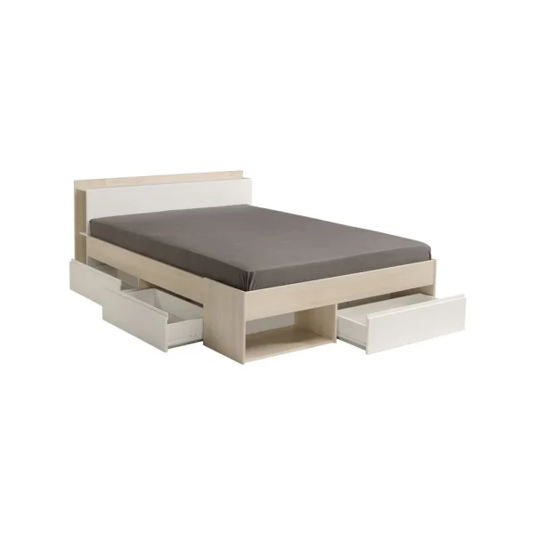 BUT Lit 140×190/200 Cm Avec Rangements PUZZLE Imitation Acacia Et Blanc prix le plus bas 6