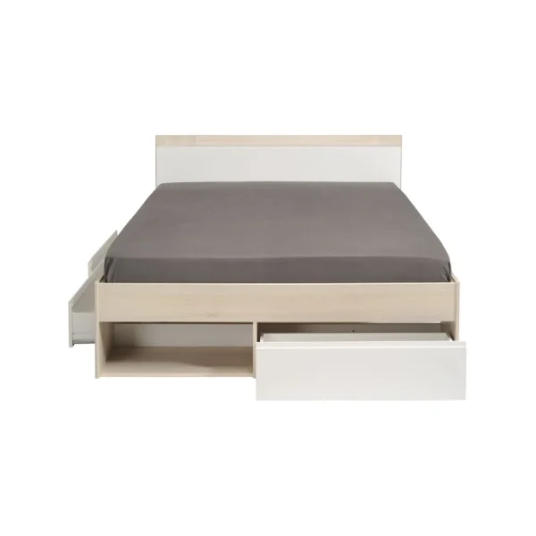 BUT Lit 140×190/200 Cm Avec Rangements PUZZLE Imitation Acacia Et Blanc prix le plus bas 7