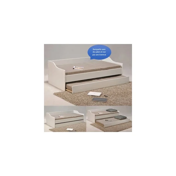 grossiste Marque Generique Lit Gigogne SWEET 90×190 + 2 Sommiers + 1 Tiroir-lit / Blanc 3