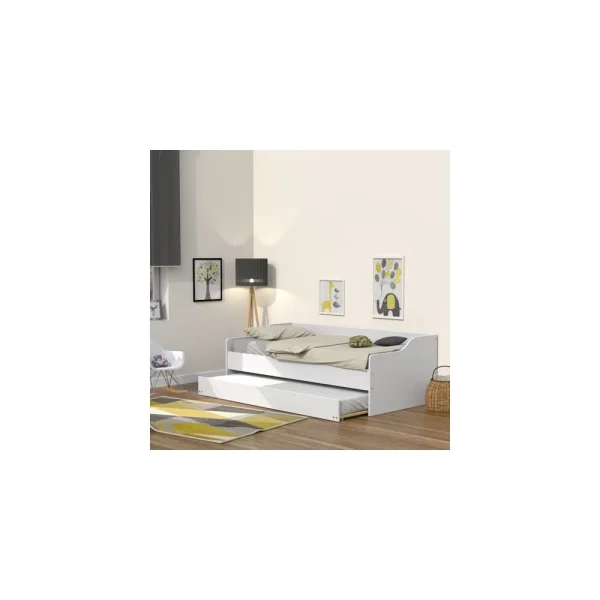 grossiste Marque Generique Lit Gigogne SWEET 90×190 + 2 Sommiers + 1 Tiroir-lit / Blanc 1