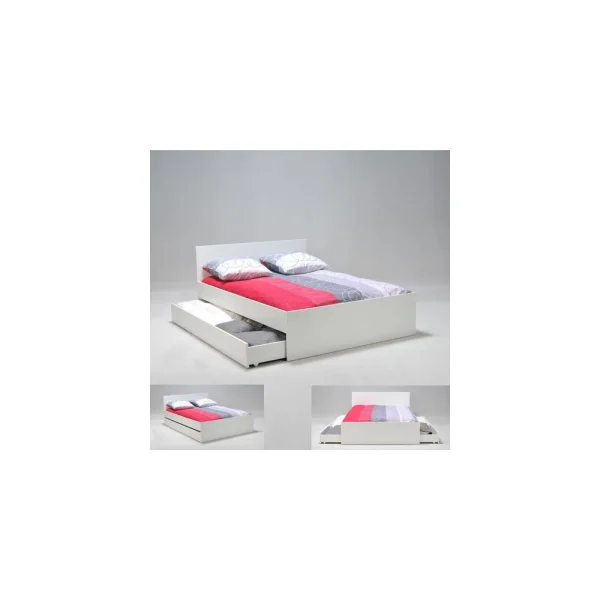 Marque Generique Lit OSLO 140×200 + 2 Tiroirs / Blanc marque pas cher en ligne 3