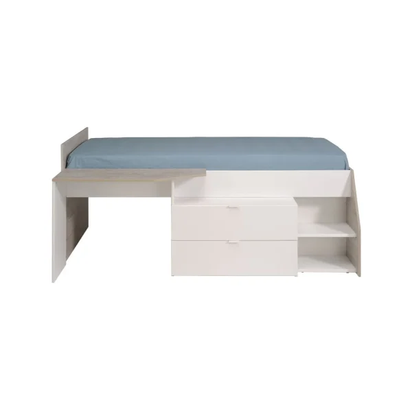 BUT Lit 90×200 Cm Avec Bureau Intégré CODY Blanc Et Gris boutique en ligne france 5