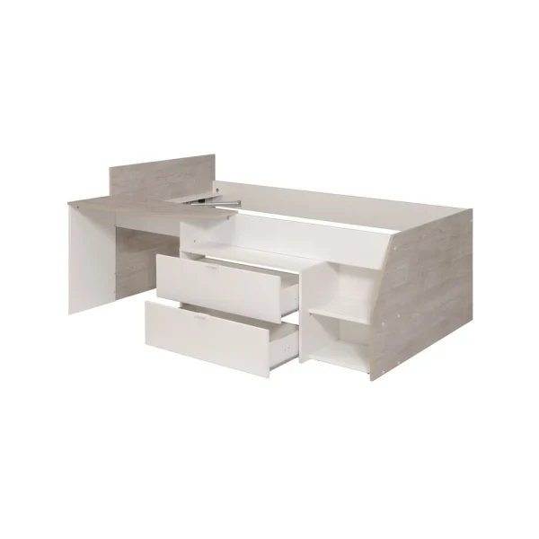 BUT Lit 90×200 Cm Avec Bureau Intégré CODY Blanc Et Gris boutique en ligne france 6