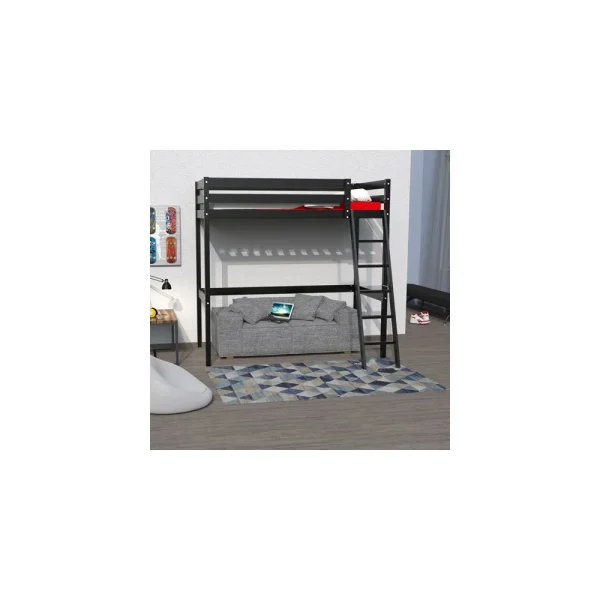 Marque Generique Lit Mezzanine STUDIO 90×190 + 1 Sommier / Noir à prix promos 1