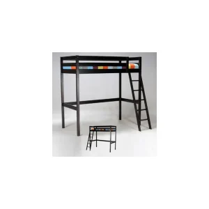 Marque Generique Lit Mezzanine STUDIO 90×190 + 1 Sommier / Noir à prix promos 6