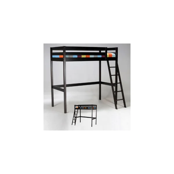 Marque Generique Lit Mezzanine STUDIO 90×190 + 1 Sommier / Noir à prix promos 3