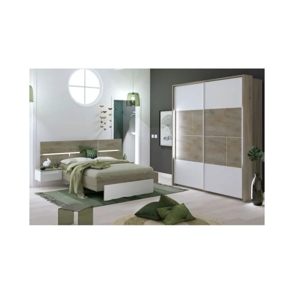 Tousmesmeubles Cadre + Tête De Lit 160*200 + Chevets Chêne Délavé/Blanc Mat – FLO… belle 4