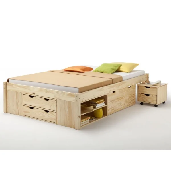 remise en ligne IDIMEX Lit Fonctionnel En Pin Massif SABRINA, 140 X 200 Cm, Vernis Naturel 3