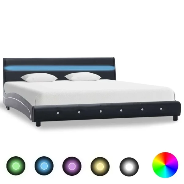 Retour gratuit en magasin. Marque Generique Joli Lits & Accessoires Gamme Tunis Cadre De Lit Avec LED Noir Similic… 1
