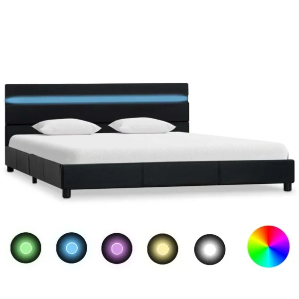 VidaXL Cadre De Lit Avec LED Noir Similicuir 140 X 200 Cm magasin solde 1