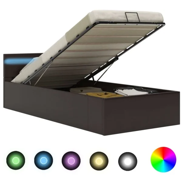 Nouvelle tendance VidaXL Cadre De Lit à Rangement Avec LED Gris Similicuir 90×200 Cm 1