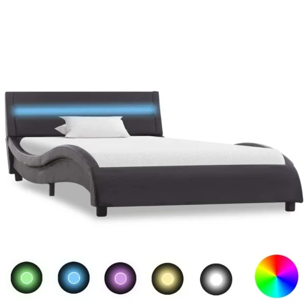 VidaXL Cadre De Lit Avec LED Noir Similicuir 90×200 Cm Livraison Standard/Rapide 1