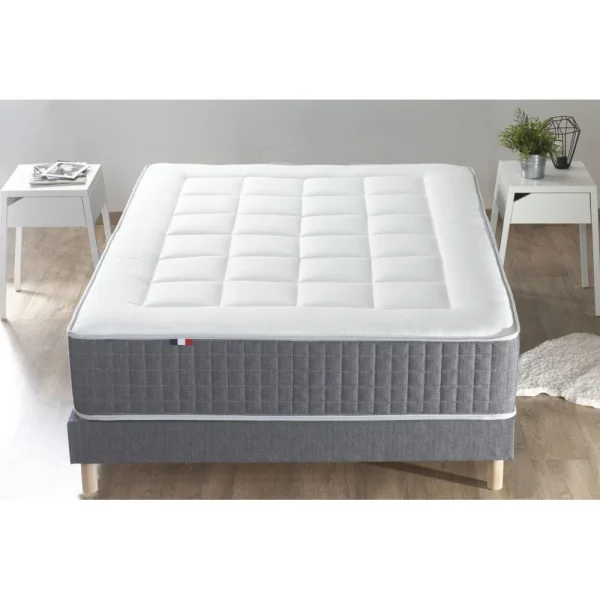 excellents soldes Lovea Sommier 12 Lattes Déco Bleu Denim + Pieds 140x190cm 1