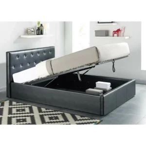 SANS MARQUE BAHIA Lit Coffre Adulte Contemporain Simili Noir + Sommier – L 140 X L… le grand escompte 9