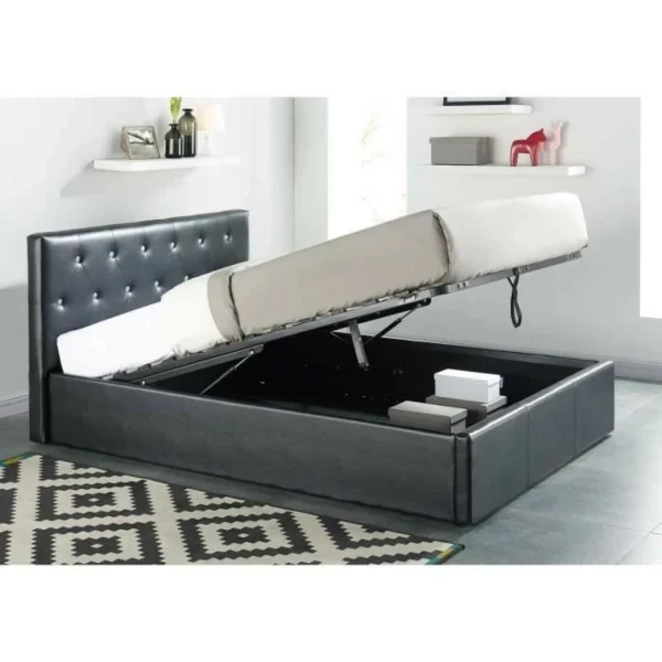 SANS MARQUE BAHIA Lit Coffre Adulte Contemporain Simili Noir + Sommier – L 140 X L… le grand escompte 3