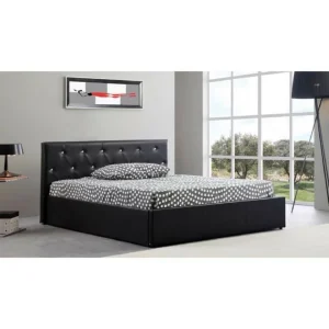 SANS MARQUE BAHIA Lit Coffre Adulte Contemporain Simili Noir + Sommier – L 140 X L… le grand escompte 11
