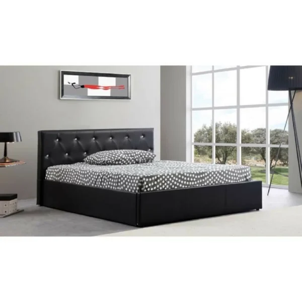 SANS MARQUE BAHIA Lit Coffre Adulte Contemporain Simili Noir + Sommier – L 140 X L… le grand escompte 4