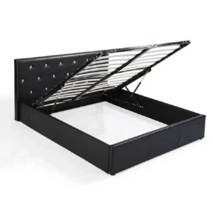 SANS MARQUE BAHIA Lit Coffre Adulte Contemporain Simili Noir + Sommier – L 140 X L… le grand escompte 15