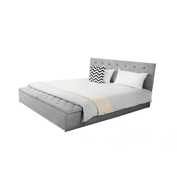 Fournier Decoration Boxy Lit Lin Gris Clair 140×190 Cm 2 Coffres De Rangement marque pas cher 1