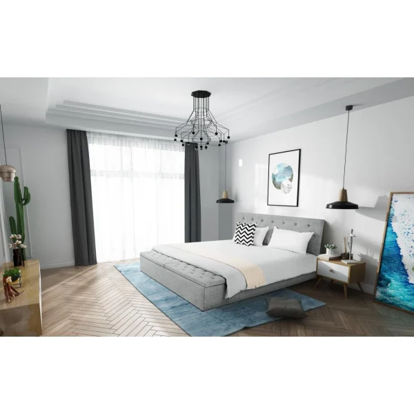 Fournier Decoration Boxy Lit Lin Gris Clair 140×190 Cm 2 Coffres De Rangement marque pas cher 3