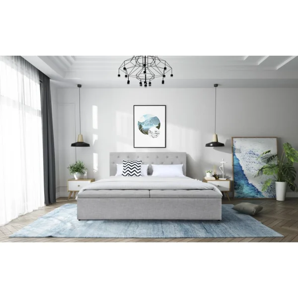 Fournier Decoration Boxy Lit Lin Gris Clair 140×190 Cm 2 Coffres De Rangement marque pas cher 4