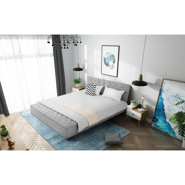 Fournier Decoration Boxy Lit Lin Gris Clair 140×190 Cm 2 Coffres De Rangement marque pas cher 5