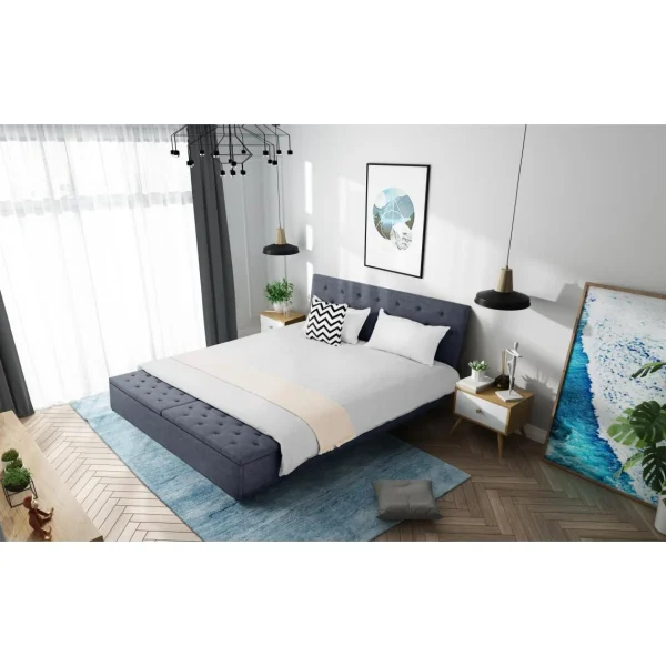 Fournier Decoration Boxy Lit Lin Gris Souris 140×190 Cm 2 Coffres De Rangement excellente qualité 3