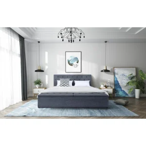 Fournier Decoration Boxy Lit Lin Gris Souris 140×190 Cm 2 Coffres De Rangement excellente qualité 11