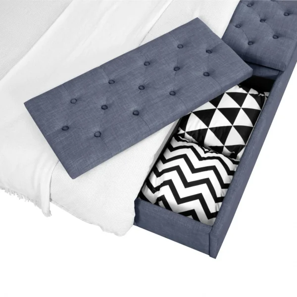 Fournier Decoration Boxy Lit Lin Gris Souris 140×190 Cm 2 Coffres De Rangement excellente qualité 6