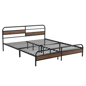 dernière tendance En.casa Cadre De Lit Double Aarau En Métal 180 X 200 Cm Noir Mat Effet Noyer … 9
