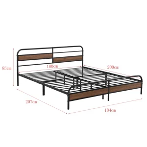 dernière tendance En.casa Cadre De Lit Double Aarau En Métal 180 X 200 Cm Noir Mat Effet Noyer … 11
