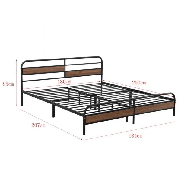 dernière tendance En.casa Cadre De Lit Double Aarau En Métal 180 X 200 Cm Noir Mat Effet Noyer … 4