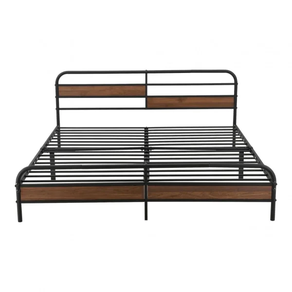 dernière tendance En.casa Cadre De Lit Double Aarau En Métal 180 X 200 Cm Noir Mat Effet Noyer … 5