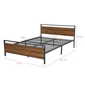 magasin pas cher En.casa Cadre De Lit Double Finse En Métal 140 X 200 Cm Noir Mat Effet Noyer … 9