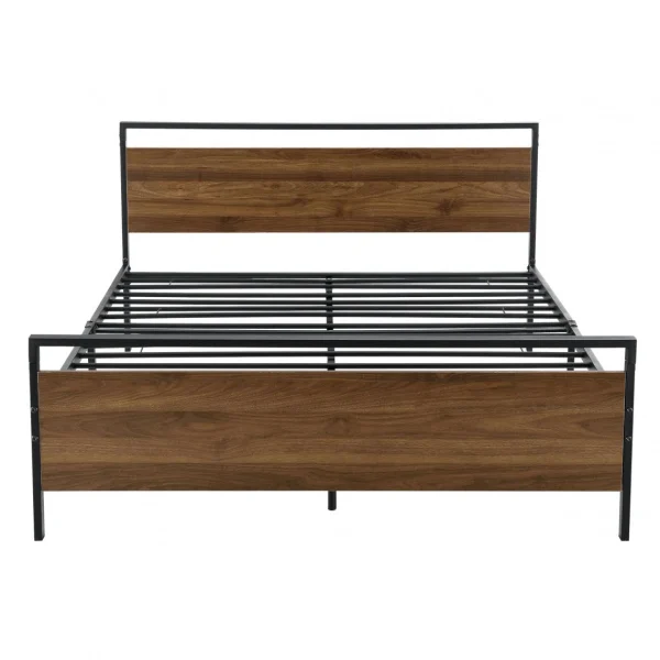 magasin pas cher En.casa Cadre De Lit Double Finse En Métal 140 X 200 Cm Noir Mat Effet Noyer … 4