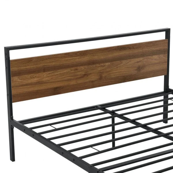 magasin pas cher En.casa Cadre De Lit Double Finse En Métal 140 X 200 Cm Noir Mat Effet Noyer … 5